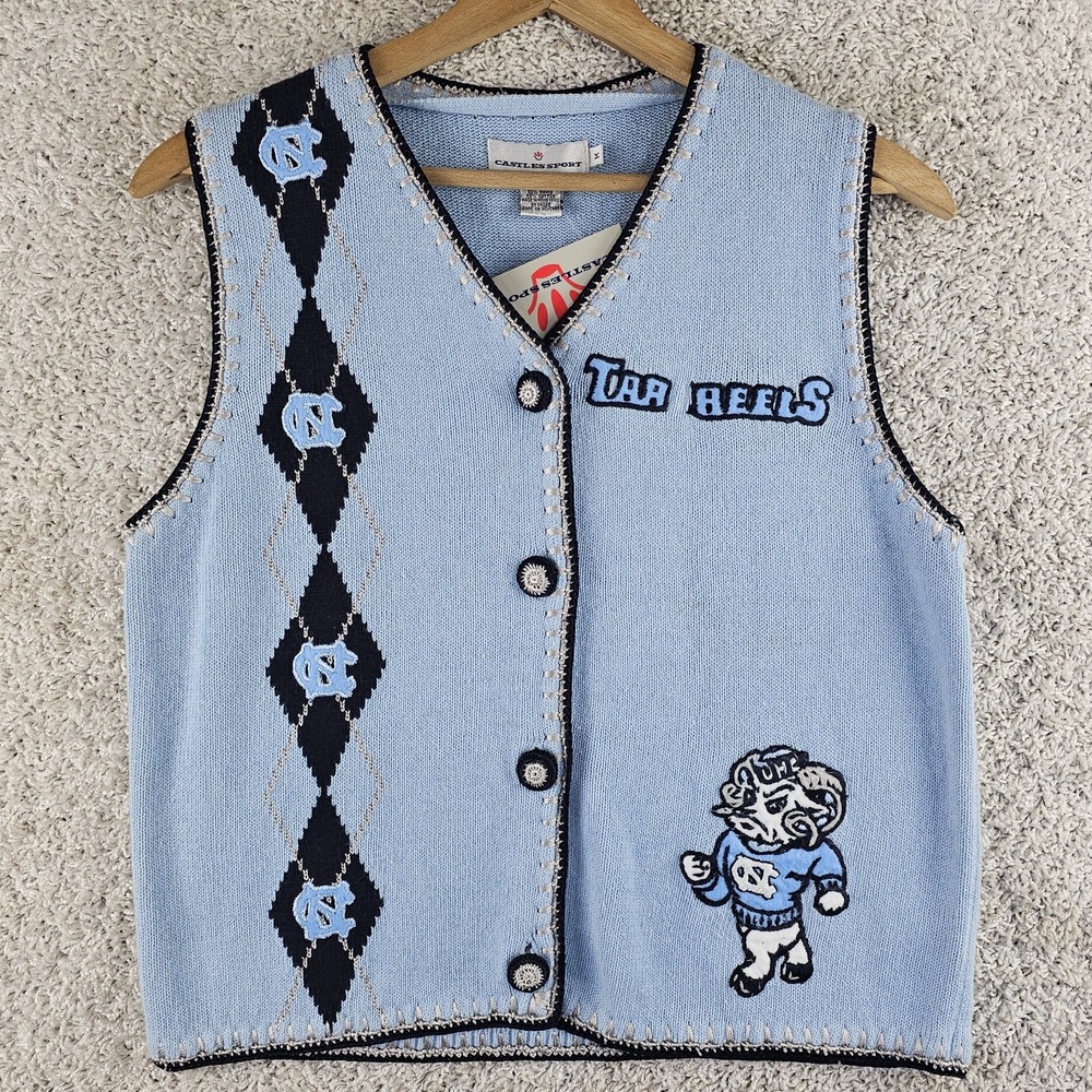 Vintage Castle Sports NWT North Carolina UNC Tar Heels Sweater Vest Sz Medium